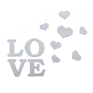 Дзеркальний декор акриловий самоклеючий Love срібло,11шт (D) SW-00002495
