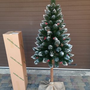 Ялинка на пні Елітна 1.80м з шишкам, перлинами, кристалом та інеєм // Ялинка на натуральному стовбурі